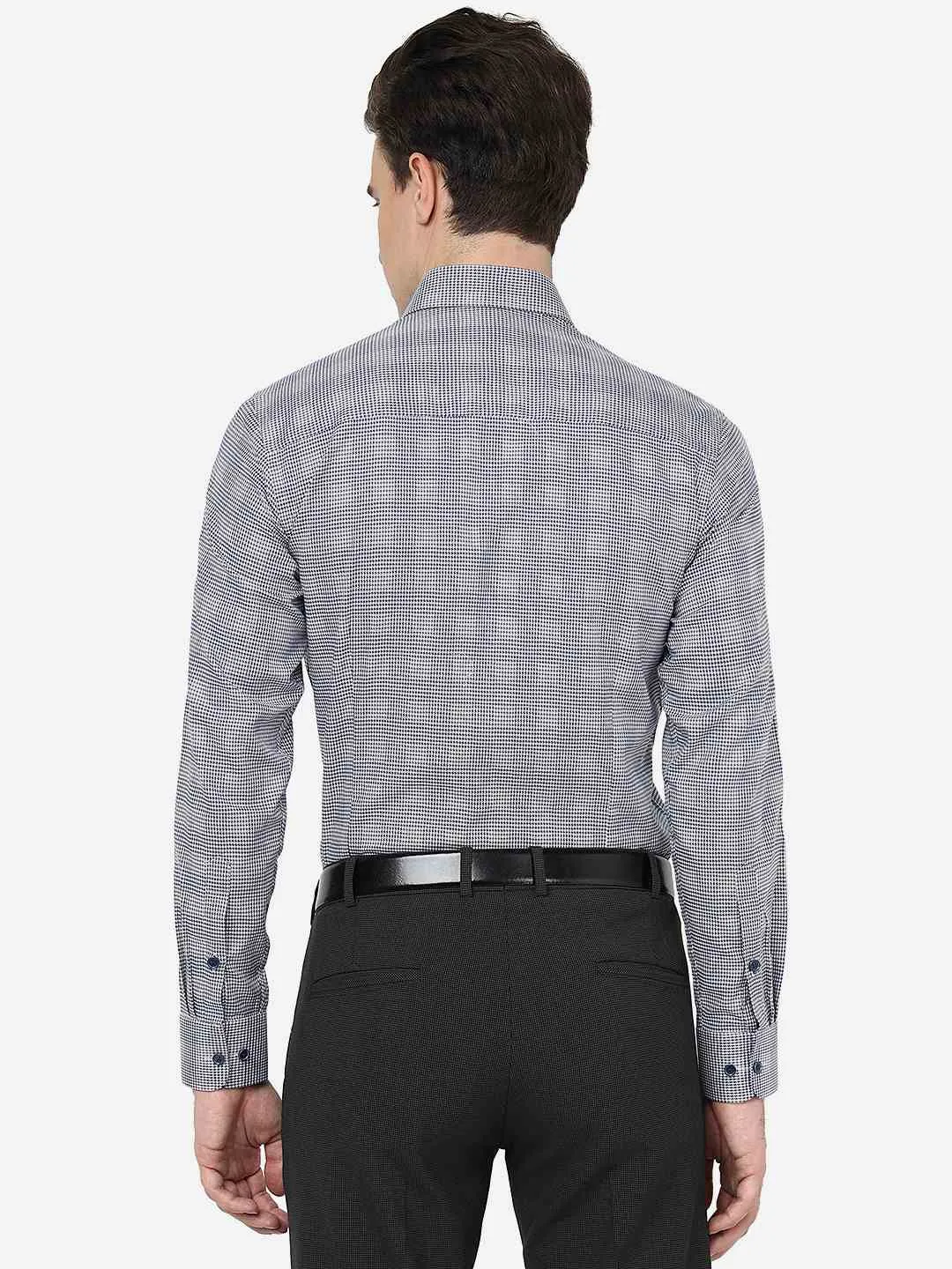 Blue & Grey Checked Slim Fit Formal Shirt | JadeBlue