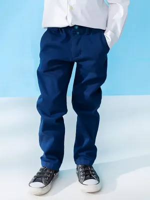 Blue Structured Casual Trouser With Stretch