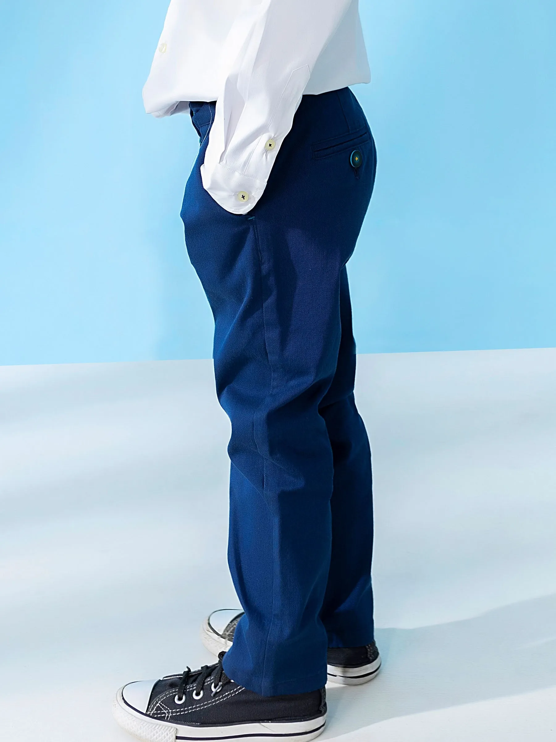 Blue Structured Casual Trouser With Stretch