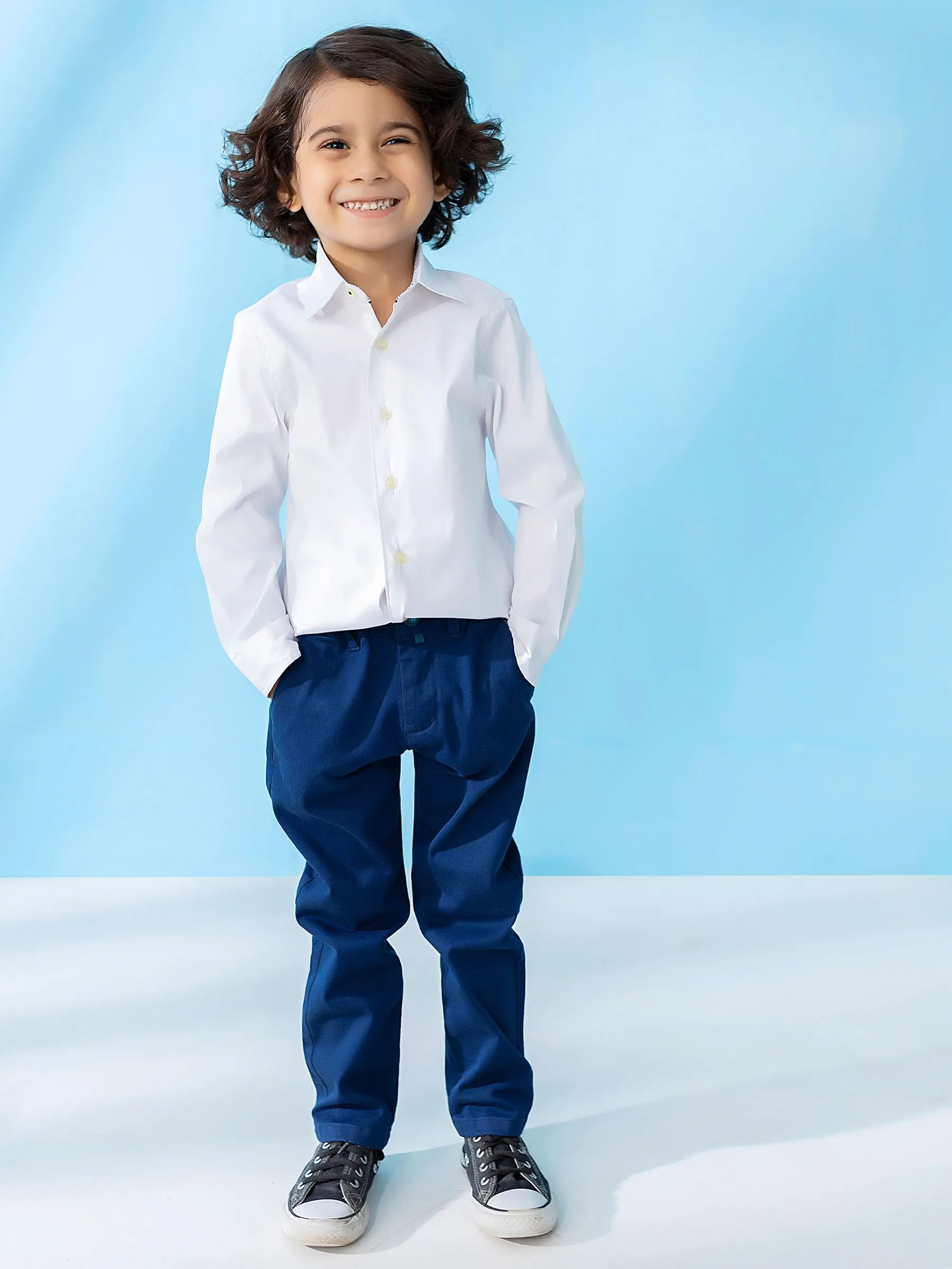 Blue Structured Casual Trouser With Stretch