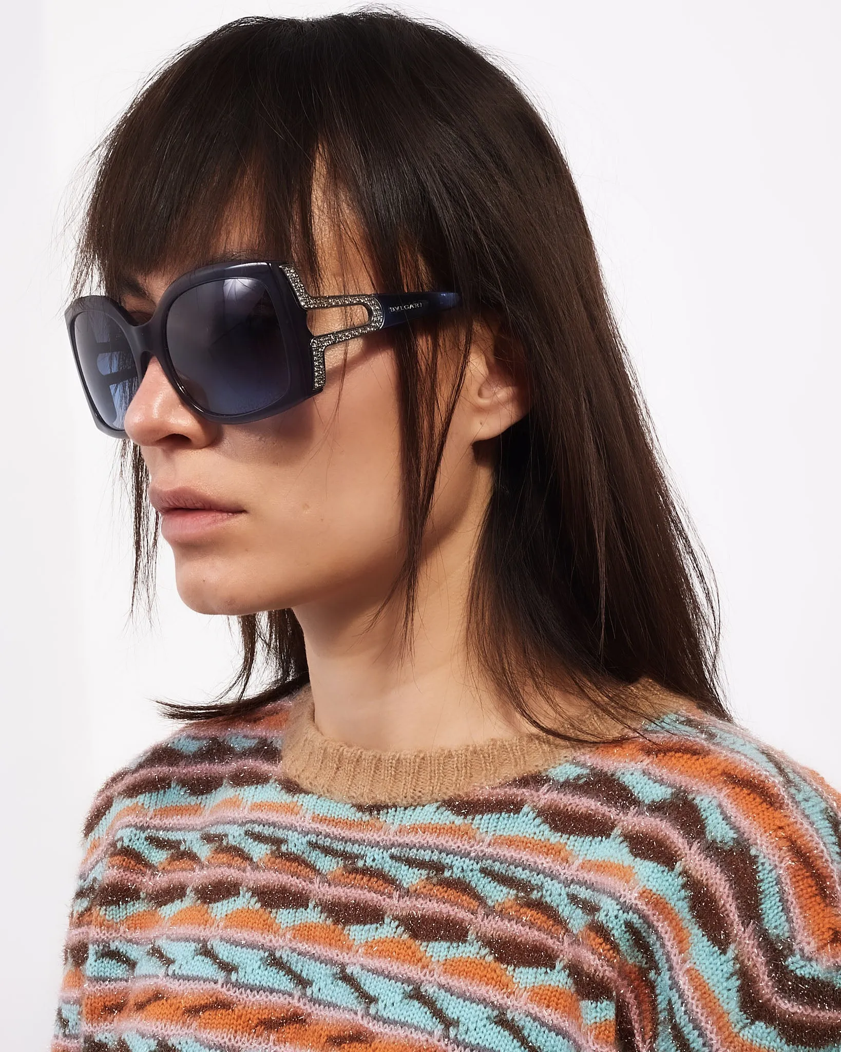 Bvlgari Blue Crystal Detail Oversize Square 8057-B Sunglasses