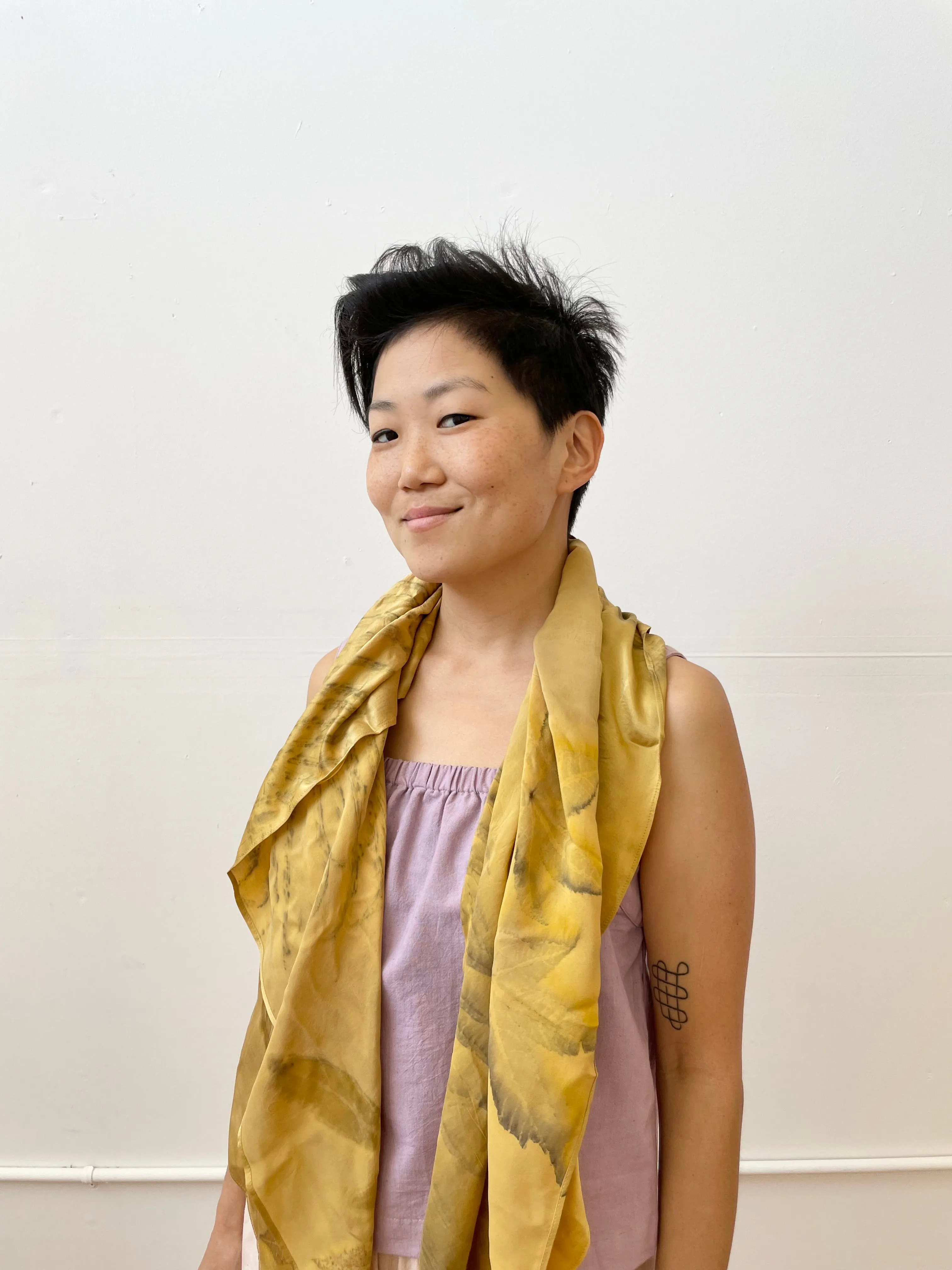 Ecoprinted Silk Scarf - Gold
