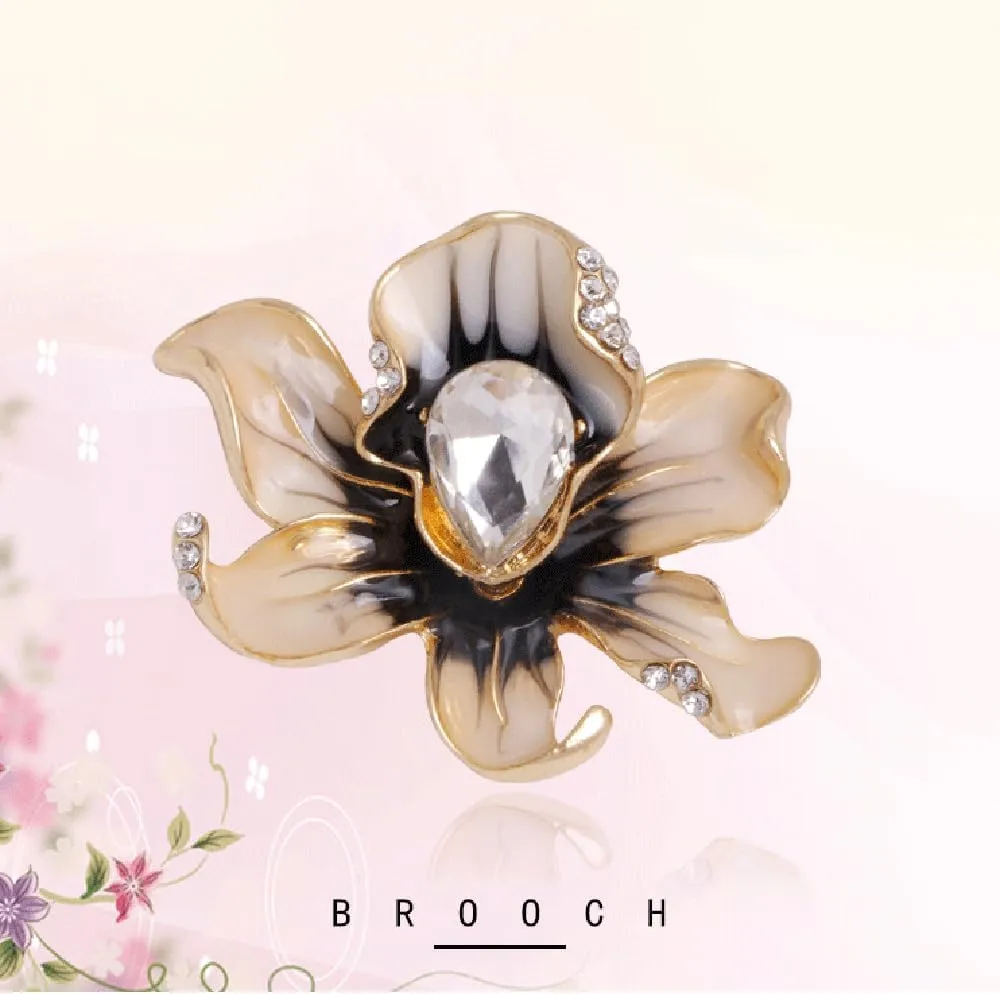 Enamel Peony Flower Brooch Pin Vintage Plant Peony Flower Suit Lapel Pin Crystal Coat Brooch Pin Jewelry for Women