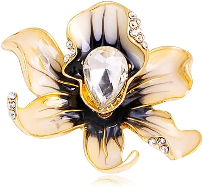 Enamel Peony Flower Brooch Pin Vintage Plant Peony Flower Suit Lapel Pin Crystal Coat Brooch Pin Jewelry for Women