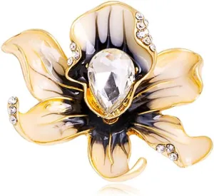 Enamel Peony Flower Brooch Pin Vintage Plant Peony Flower Suit Lapel Pin Crystal Coat Brooch Pin Jewelry for Women