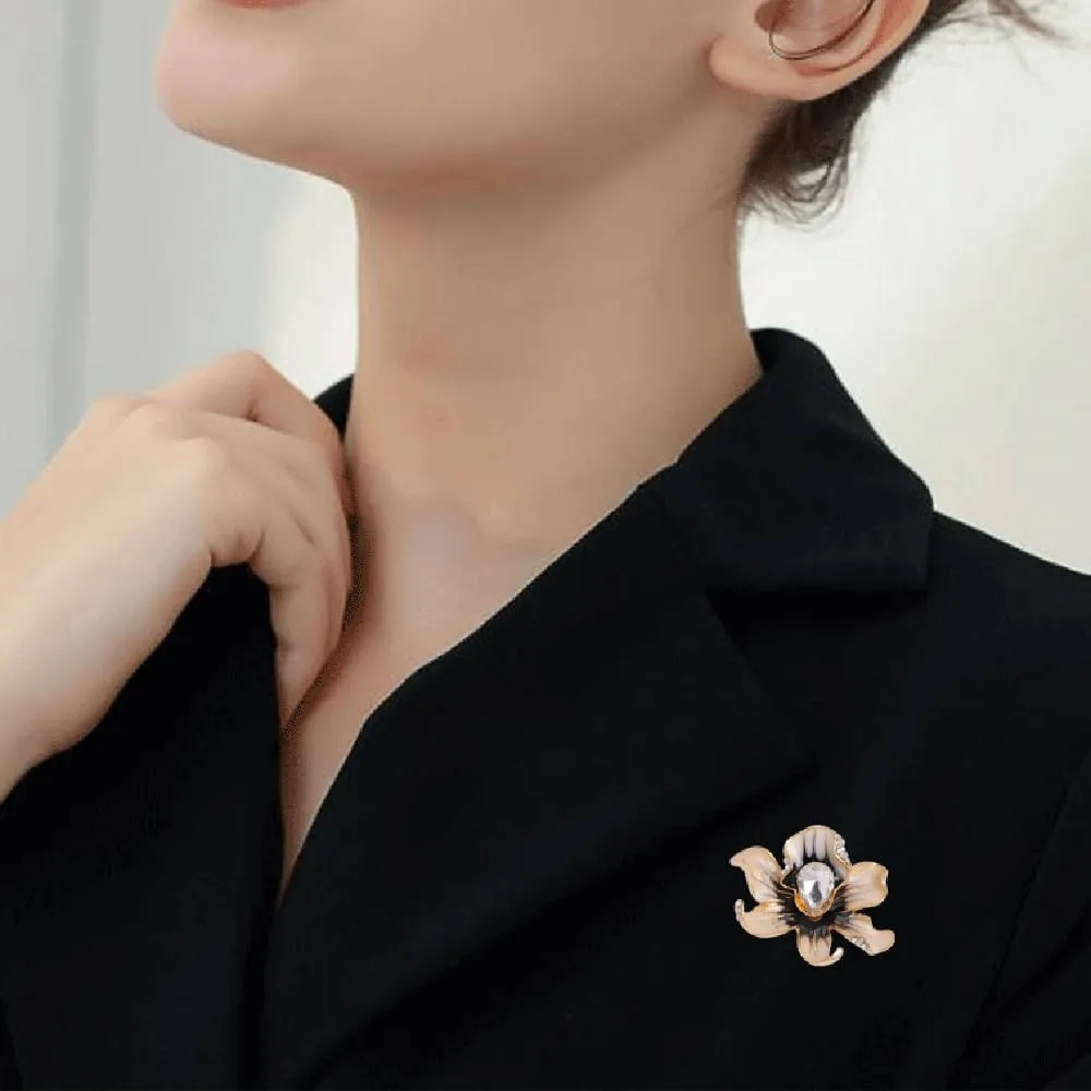 Enamel Peony Flower Brooch Pin Vintage Plant Peony Flower Suit Lapel Pin Crystal Coat Brooch Pin Jewelry for Women