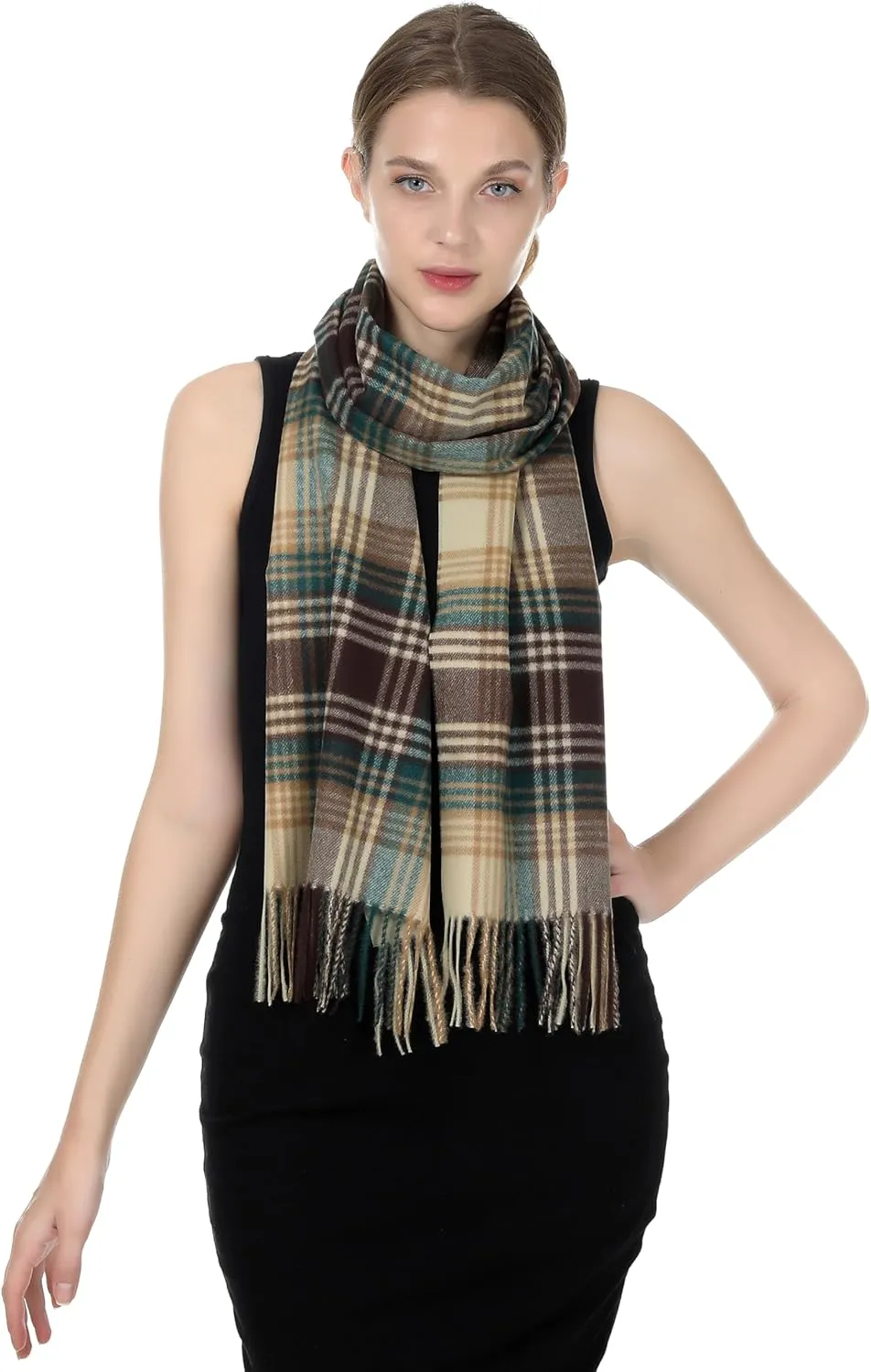 Herringbone Houndstooth Checked Pattern Cashmere Feel Classic Soft Luxurious Winter Scarf For Men Women