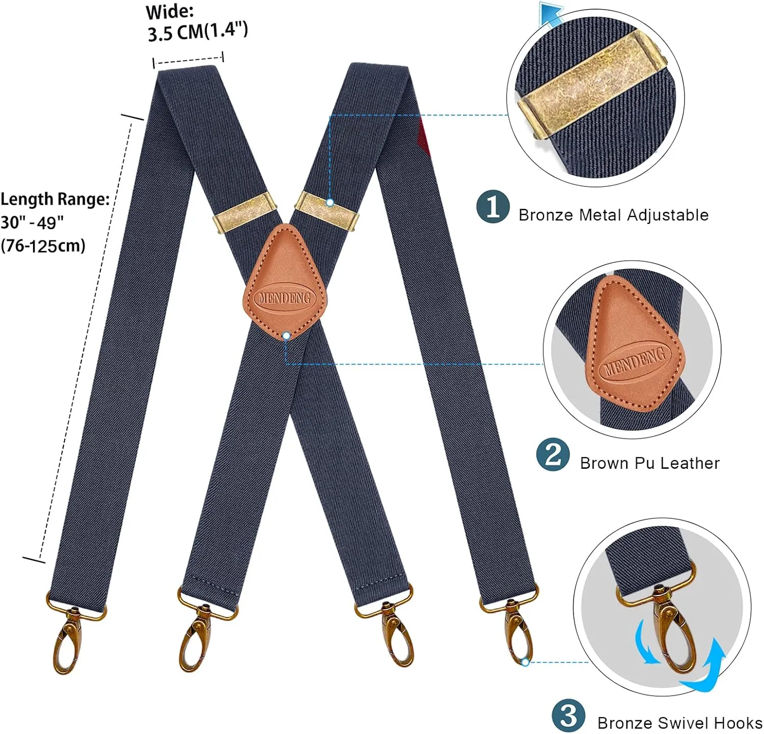 MENDENG Suspenders for Men Heavy Duty Swivel Hooks Retro X-Back Adjustable Brace