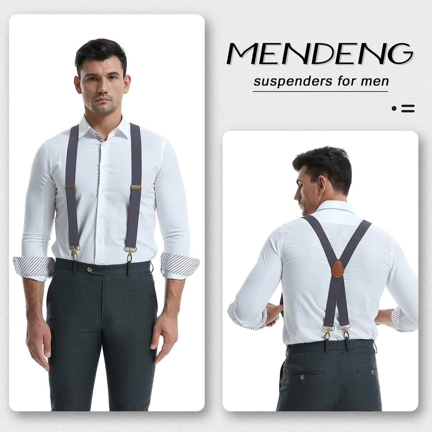 MENDENG Suspenders for Men Heavy Duty Swivel Hooks Retro X-Back Adjustable Brace
