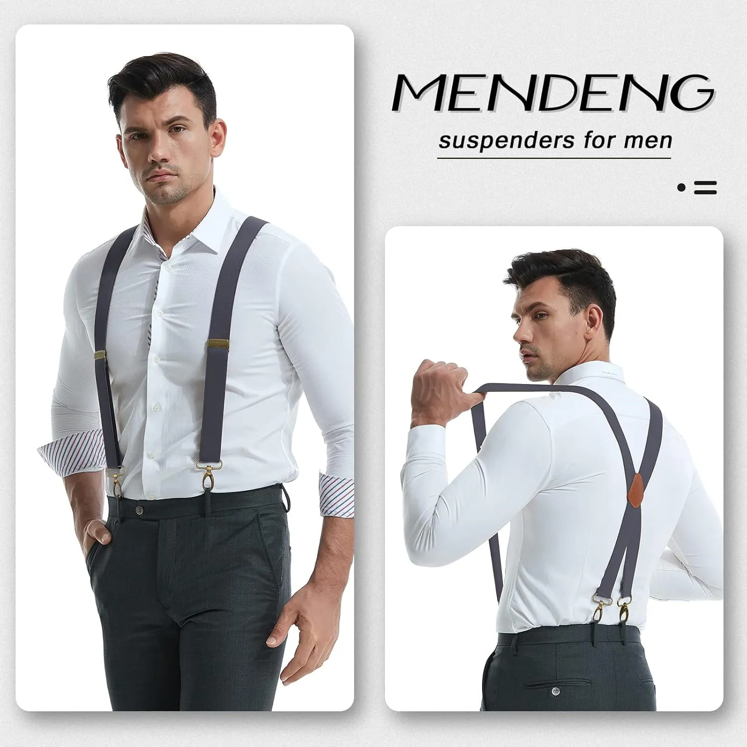 MENDENG Suspenders for Men Heavy Duty Swivel Hooks Retro X-Back Adjustable Brace