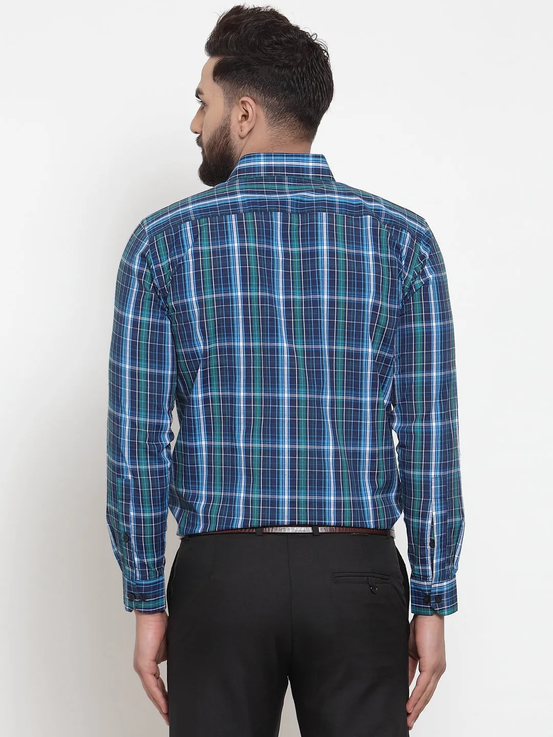 Men's Blue Cotton Checked Formal Shirts ( SF 741Sky-Blue ) - Jainish