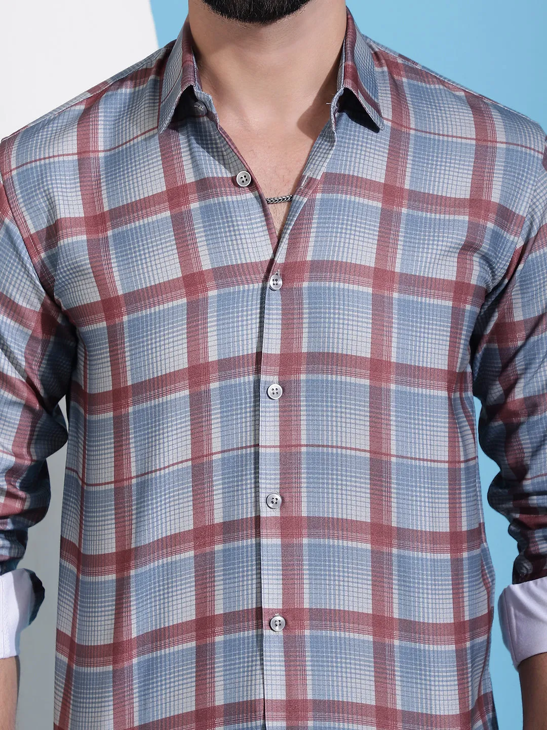 Men's Grey Checked Cotton Casual Shirt for Men - Taantav