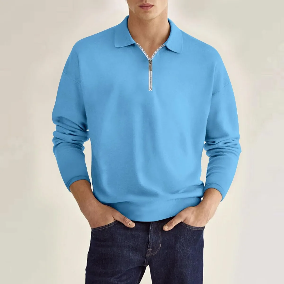 Men's Quarter Zip Long Sleeve Sport Polo Shirt Casual Zipper Collar Golf Sweaters Business Slim Fit Sweatershirt
