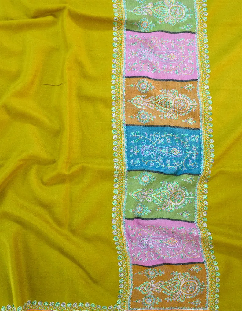 Mustard Pashmina Shawl With Sozni Embroidery 5995