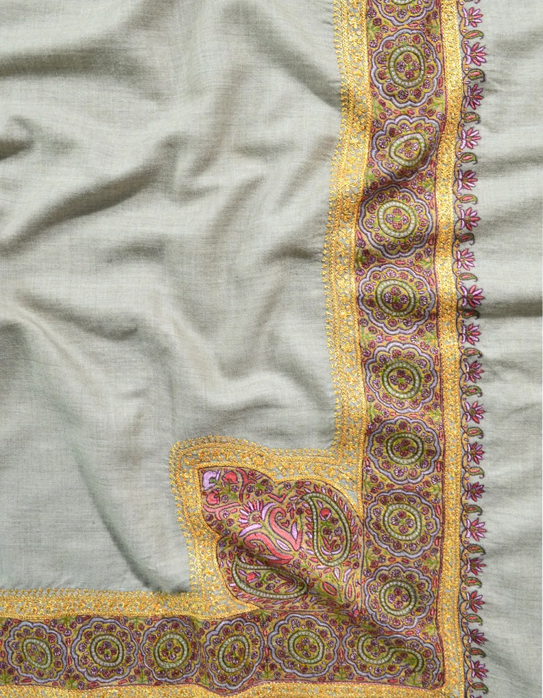 Natural Pashmina Shawl In Sozni & Tilla 5933