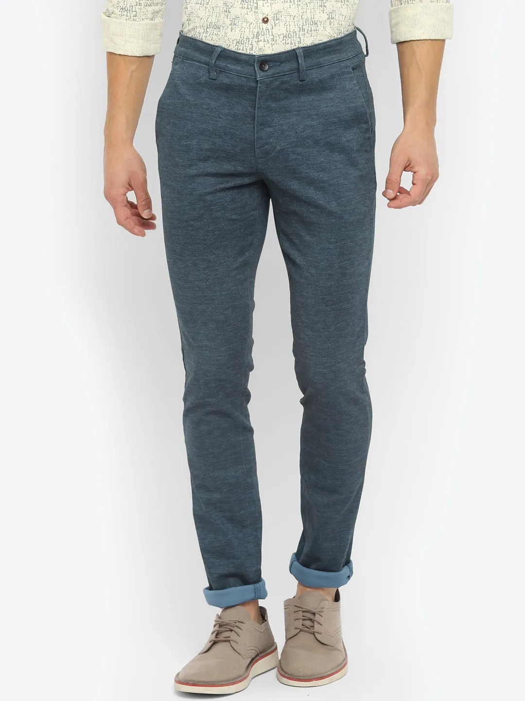 Navy Blue Narrow Fit Self Design Trouser