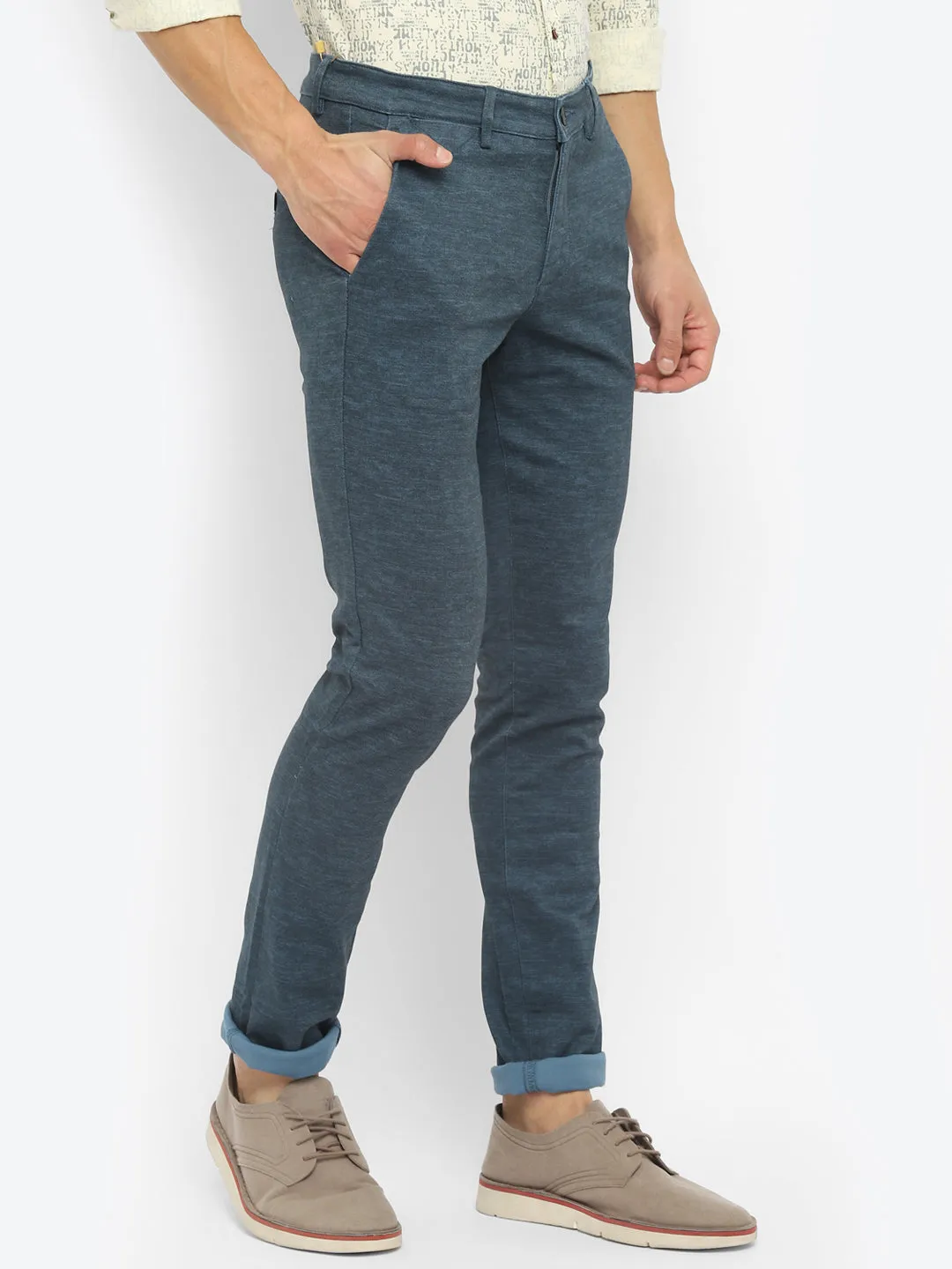 Navy Blue Narrow Fit Self Design Trouser