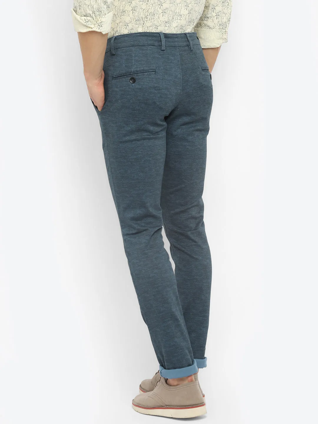 Navy Blue Narrow Fit Self Design Trouser