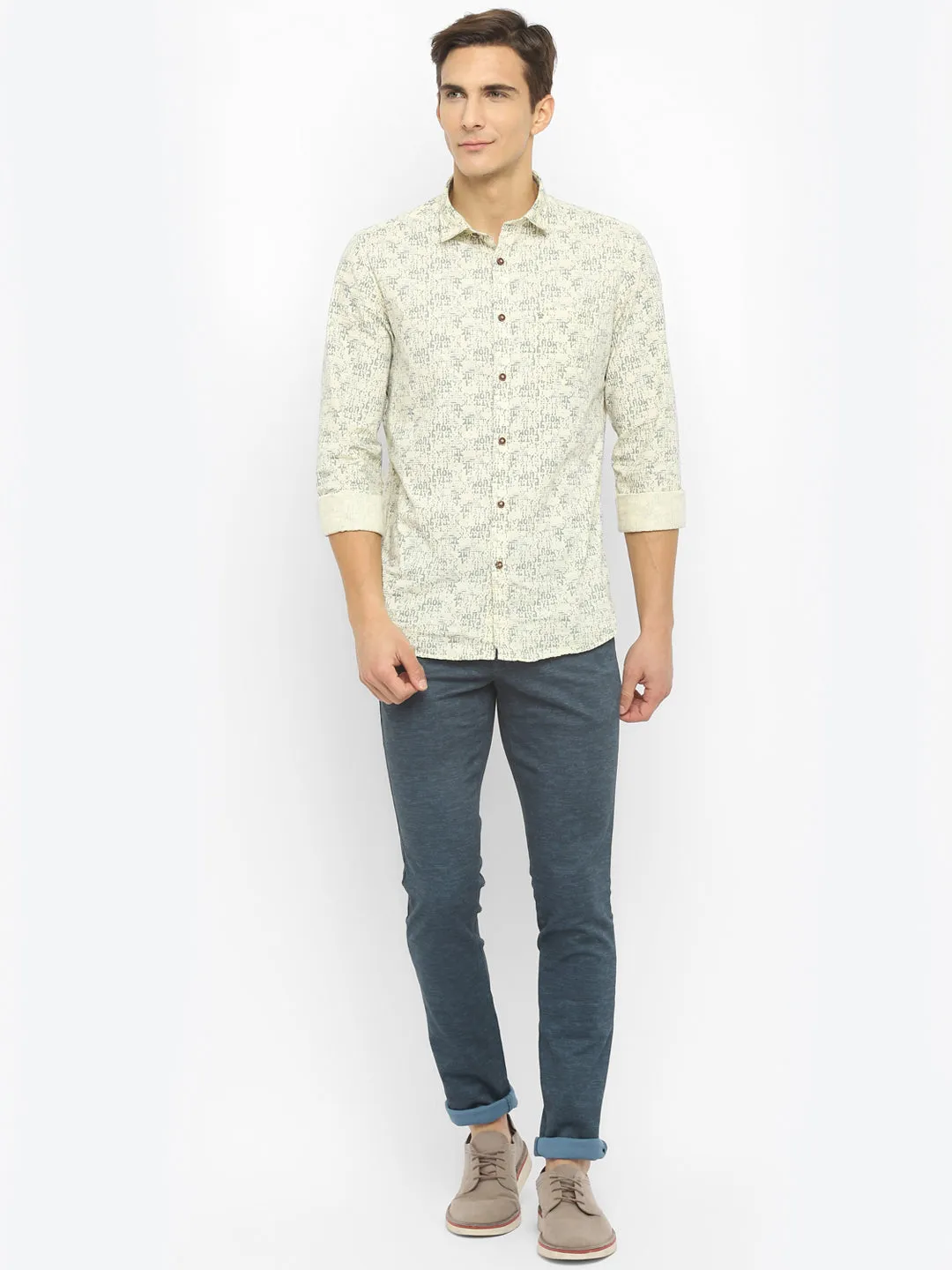 Navy Blue Narrow Fit Self Design Trouser