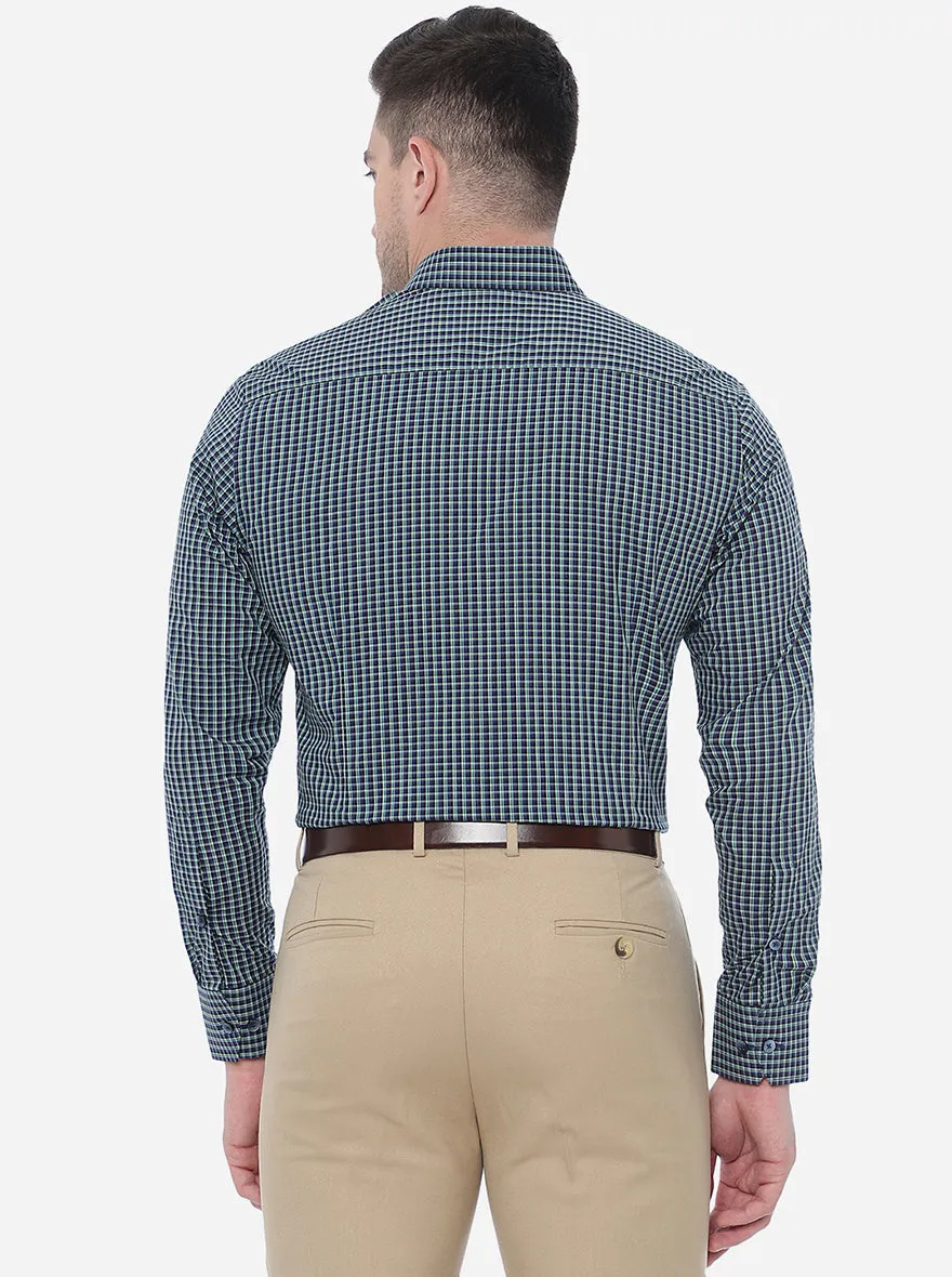 Navy Checked Slim Fit Formal Shirt | Metal