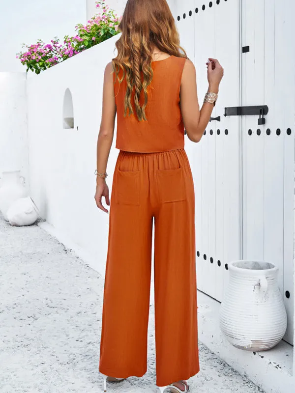 New casual sleeveless vest   trousers suit