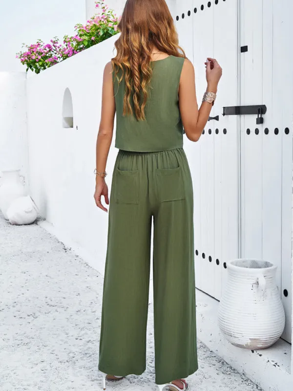 New casual sleeveless vest   trousers suit