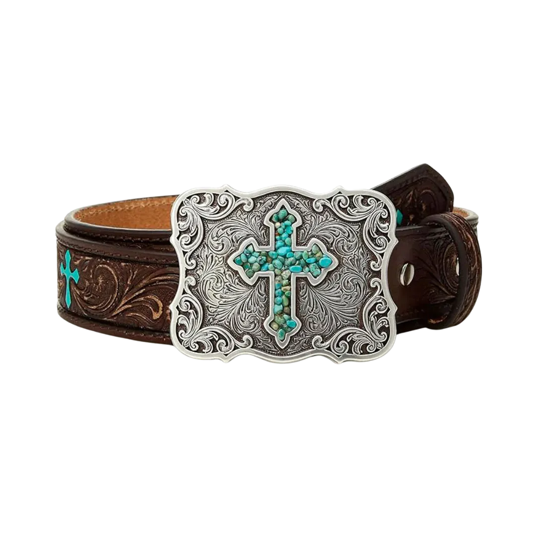 Nocona Children's Embossed Painted Cross Brown Leather Belt