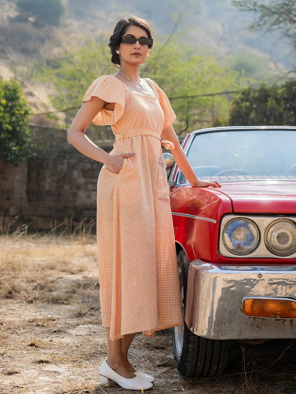 Orange Checked Dress