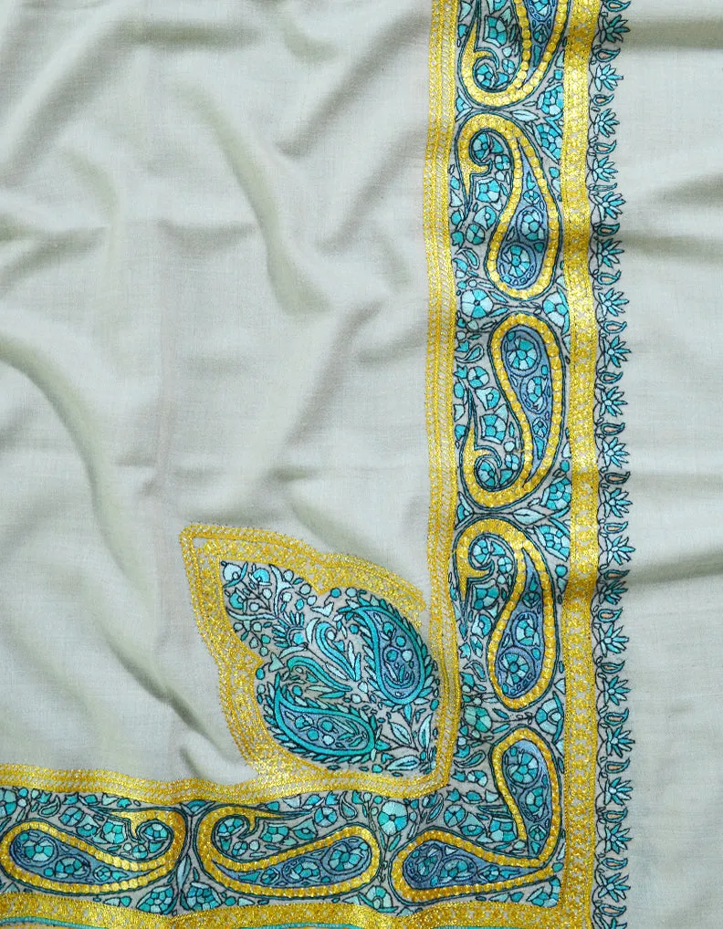 White Pashmina Shawl in Sozni & Tilla 5972