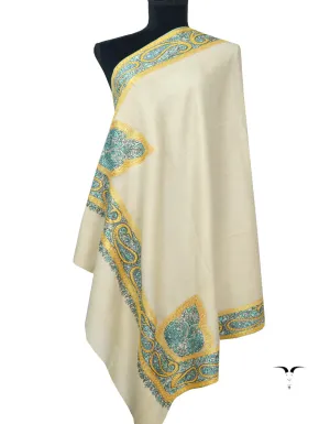 White Pashmina Shawl in Sozni & Tilla 5972